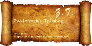 Zvolenszky Talabor névjegykártya